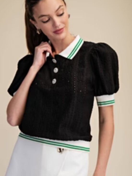 Maeve Tops - NWT Maeve Puff-Sleeve Lace Polo Top